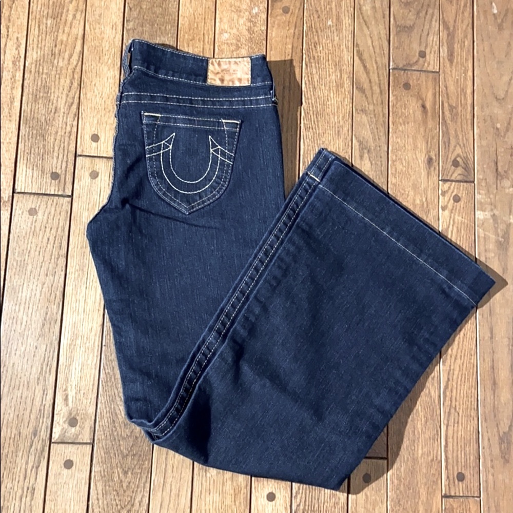 Dark wash True Religion wide leg flare jeans